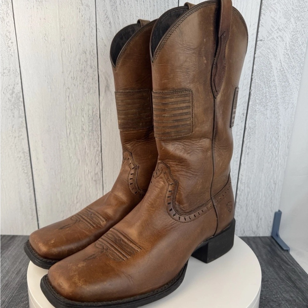 Ariat Rambler Patriot Western Boots Men's Size 9.5 B Brown Leather Flag
